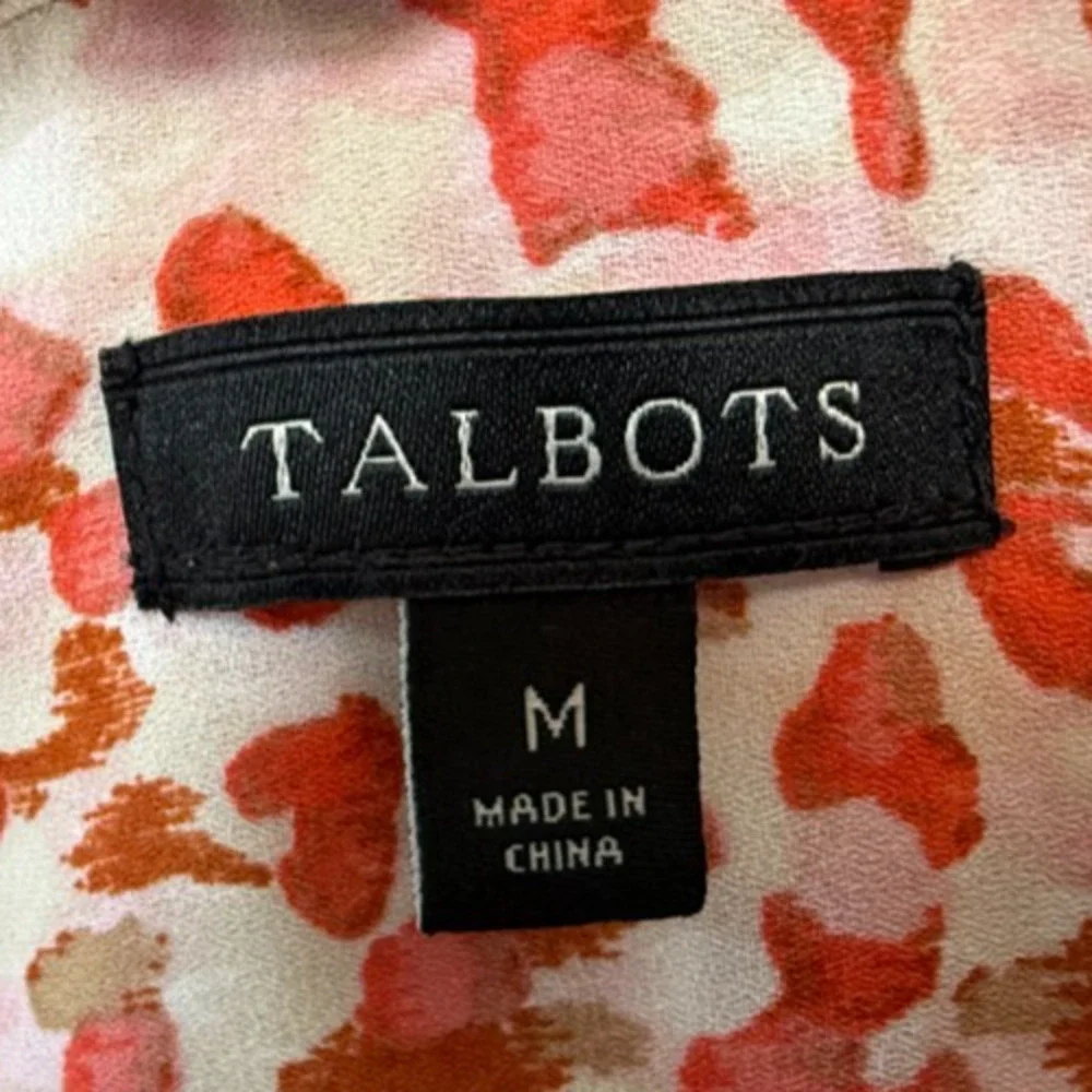 Talbots Women’s Medium Coral Floral Pintuck Blouse Split Neck Long Sleeve Top